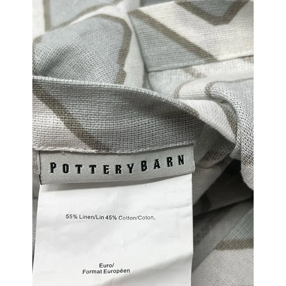 Pottery Barn Foundations SHELBY Euro Shams Linen Cotton Set Of 2 Gray Geometric